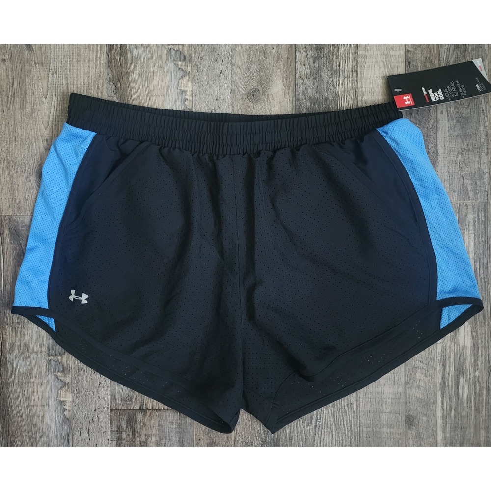Under Armour Running Shorts Womens Medium Black Blue HeatGear Active Mesh NEW